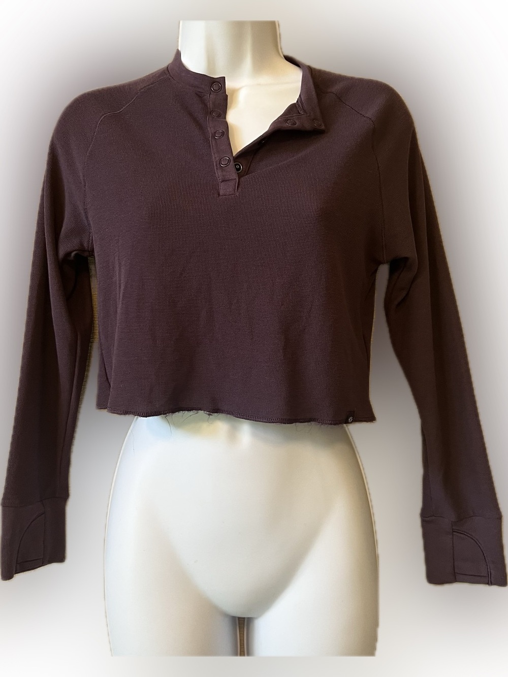 Athleta Girl cropped thermal Henley thumb holes NWOT burgundy M/8-10